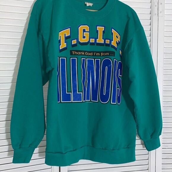 Vintage Sun Green 80's TGIF Thank God I'm From Illinois Crewneck Sweatshirt XL - Picture 2 of 10